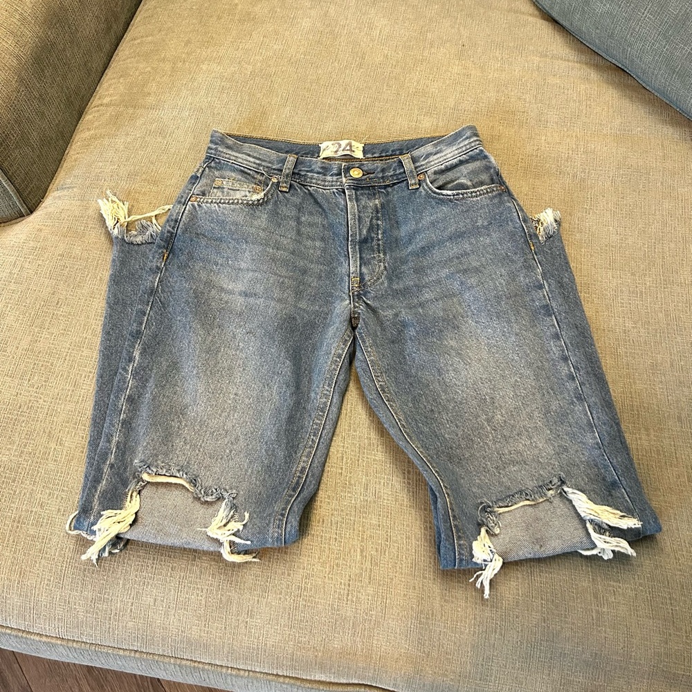 Distressed Blue Denim Shorts